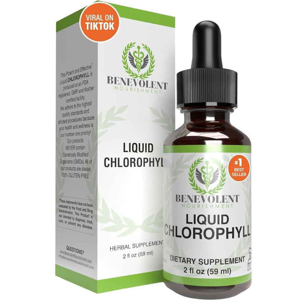 Frasco de suplemento Benevolent Nourishment Clorofila Líquida 59 ml