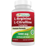 Frasco de suplemento Best Naturals L-Arginina L-Citrulina Complex 1000 mg 120 tabletas