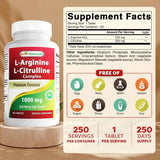 Tabla nutricional del suplemento Best Naturals L-Arginina L-Citrulina Complex 1000 mg 250 tabletas