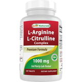 Frasco de suplemento Best Naturals L-Arginina L-Citrulina Complex 1000 mg 250 tabletas