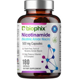 Frasco de suplemento Biophix Nicotinamida 500 mg 180 cápsulas