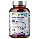 Frasco de suplemento Biophix Nicotinamida 500 mg 60 cápsulas