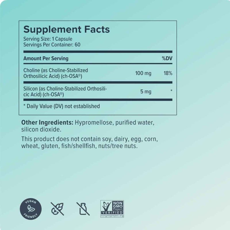 Tabla nutricional del suplemento Biosil Generador Avanzado de Colágeno ch-OSA® 60 cápsulas líquidas