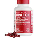 Frasco de suplemento Bronson Aceite de Krill Antártico con Astaxantina (1000 mg) 180 cápsulas blandas