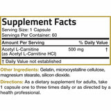 Información nutricional Bronson Acetyl L-Carnitina - 60 cápsulas de 500 mg
