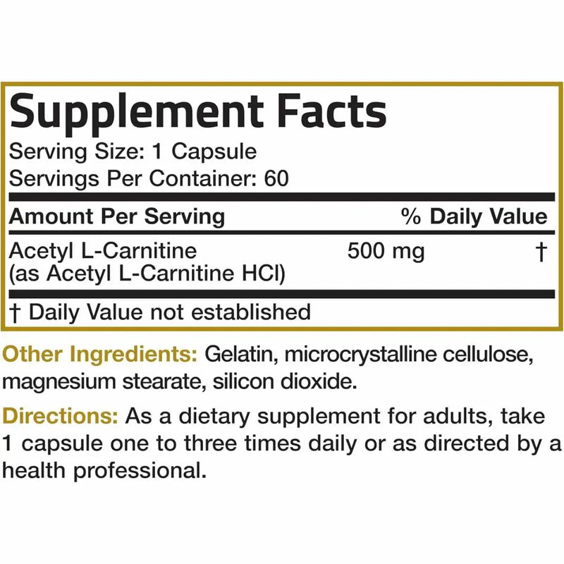 Información nutricional Bronson Acetyl L-Carnitina - 60 cápsulas de 500 mg