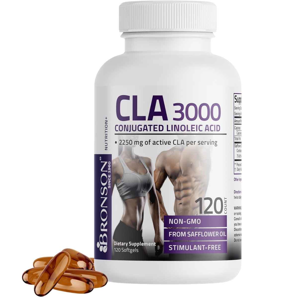Frasco de suplemento Bronson CLA Ácido Linoleico Conjugado 120 cápsulas blandas