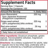 Tabla nutricional del suplemento Bronson Complejo de Trans-Resveratrol 120 cápsulas