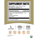 Tabla nutricional del suplemento BulkSupplements.com Melena de León Orgánica 250g polvo