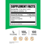 Tabla nutricional del suplemento BulkSupplements.com Tongkat Ali 1g Polvo 100g