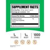 Tabla nutricional del suplemento BulkSupplements.com Tongkat Ali 1g Polvo 1kg