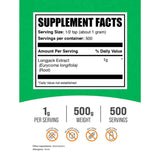 Tabla nutricional del suplemento BulkSupplements.com Tongkat Ali 1g Polvo 500g