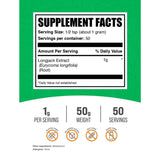 Tabla nutricional del suplemento BulkSupplements.com Tongkat Ali 1g Polvo 50g
