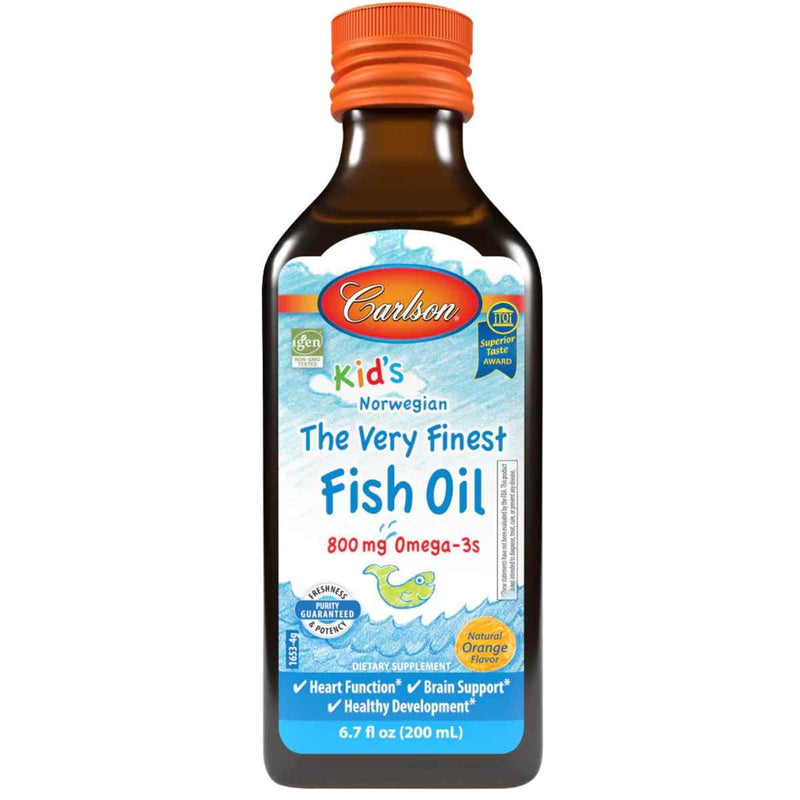 Frasco de suplemento Carlson Aceite de Pescado para Niños Naranja 200 ml