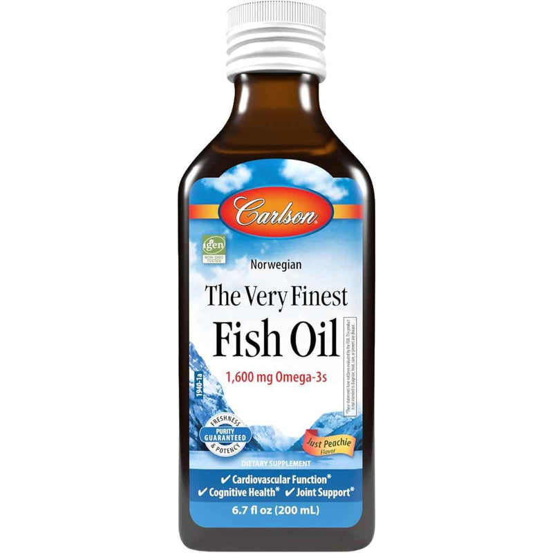 Frasco de suplemento Carlson Aceite de Pescado Noruego 1600 mg Sin Sabor 200 mL