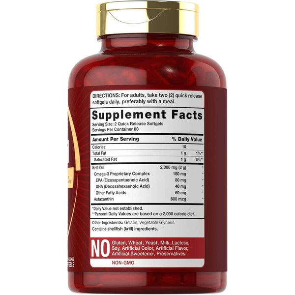 Tabla nutricional del suplemento Carlyle Aceite de Krill Antártico 2000 mg 120 cápsulas blandas