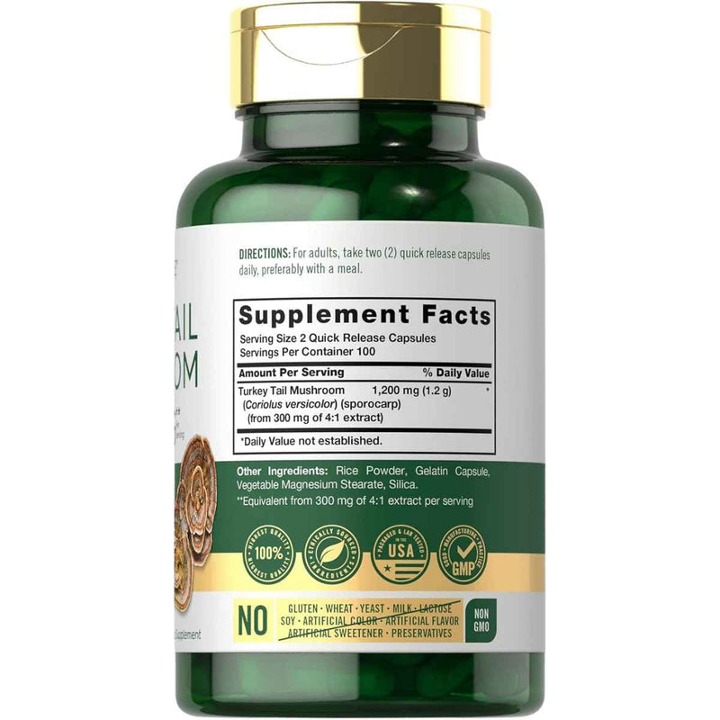 Tabla nutricional del suplemento Carlyle Hongo de Cola de Pavo 1200 mg 200 Cápsulas