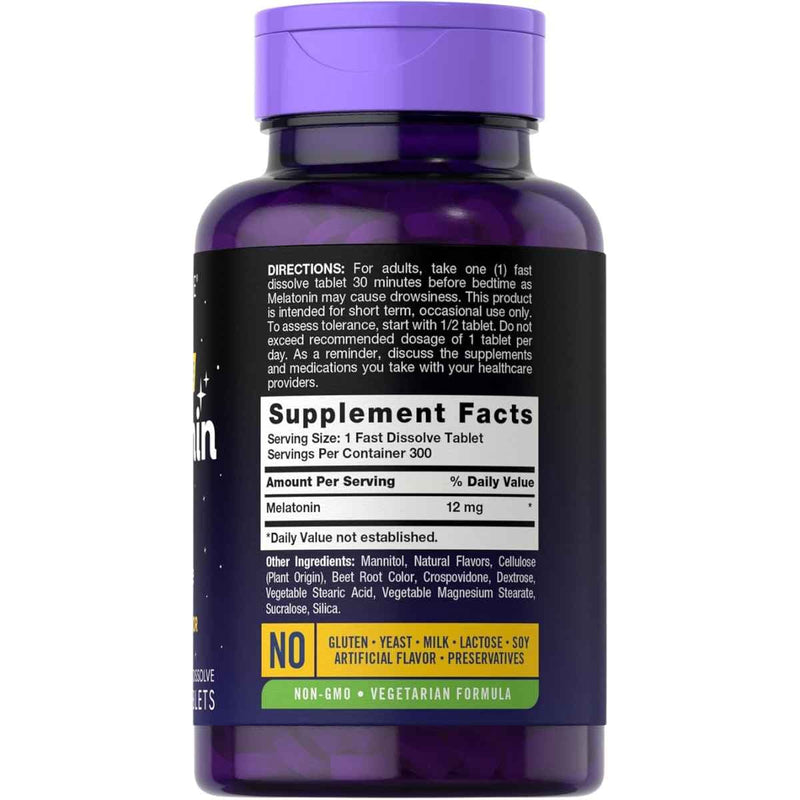 Tabla nutricional del suplemento Carlyle Melatonina Sabor a Bayas 12 mg 300 tabletas de disolución rápida