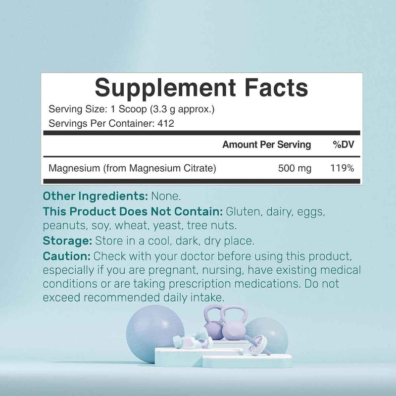 Tabla nutricional del suplemento Deal Supplement Citrato de Magnesio en Polvo 3 lbs