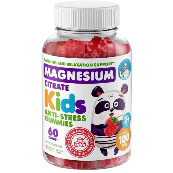 Frasco de suplemento Dr. Moritz Citrato de Magnesio Sabor Frambuesa para Niños 60 gomitas