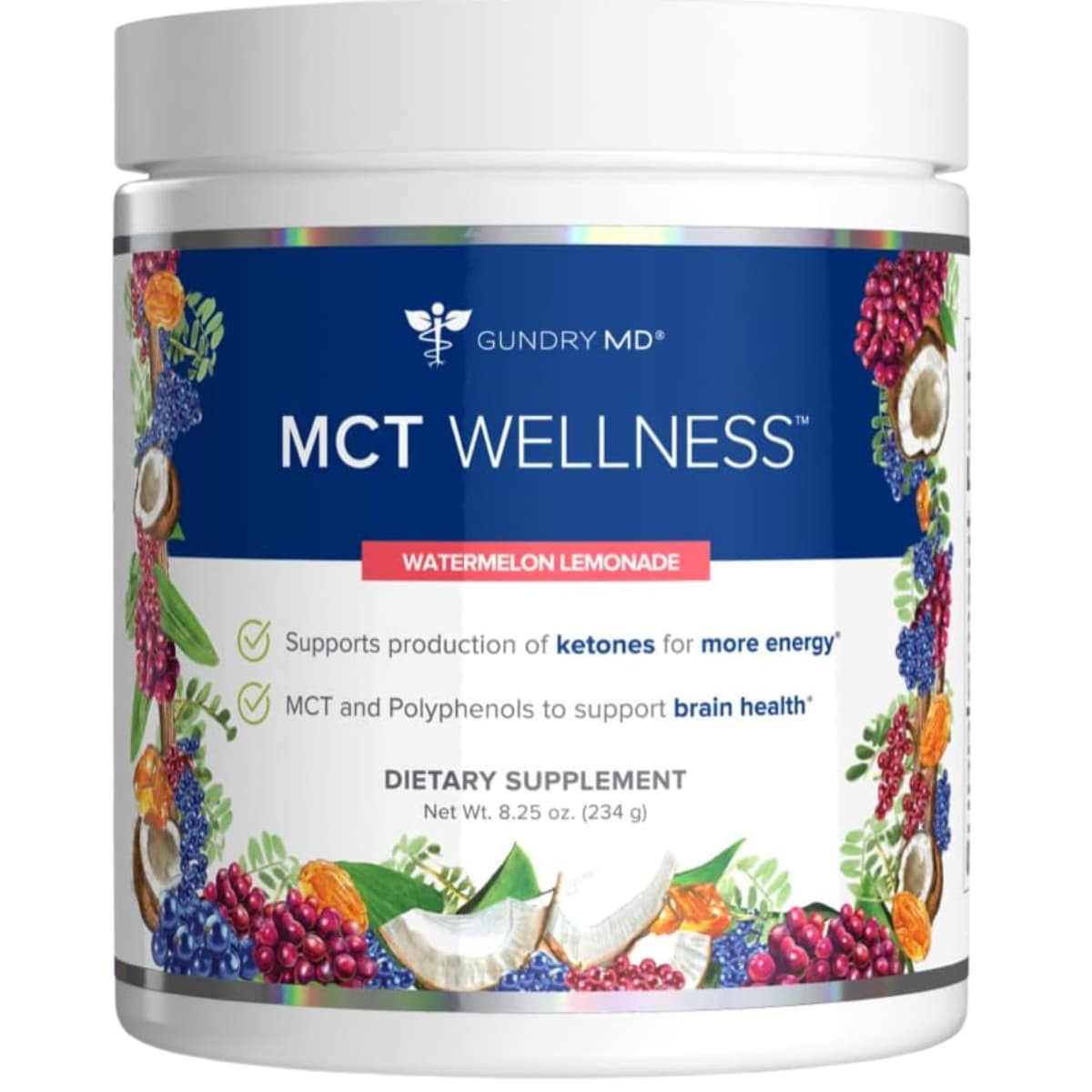 Frasco de suplemento Gundry MD MCT Wellness Sabor Sandía Limonada 234 g