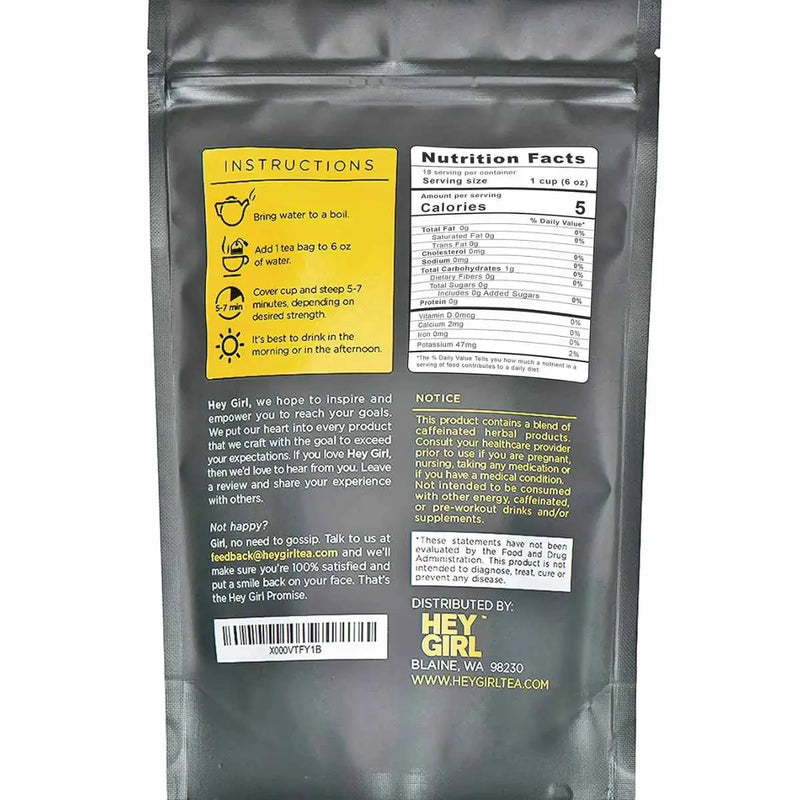 Hey Girl  te energizante - 72 g - Tabla Nutricional - 18 Servicios - Puro Estado Físico
