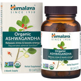 Frasco de suplemento Himalaya Ashwagandha Orgánica 670 mg 90 comprimidos