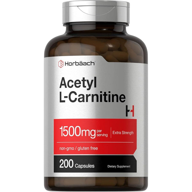 Frasco de suplemento Horbäach Acetil L-Carnitina 200 cápsulas