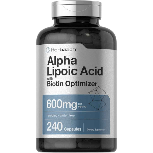 Frasco de suplemento Horbäach Ácido Alfa Lipoico (600 mg - 240 Cápsulas)