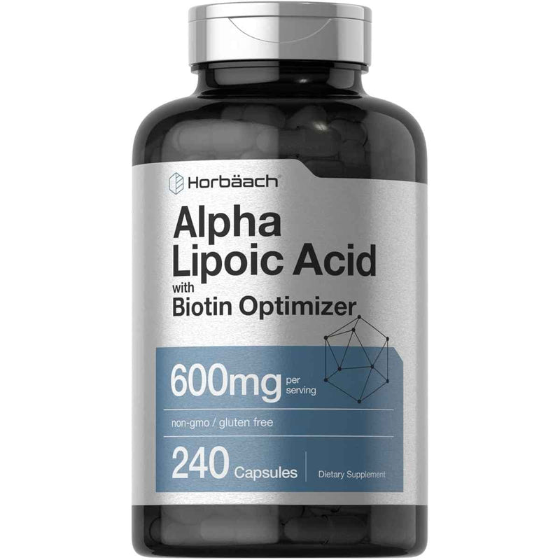 Frasco de suplemento Horbäach Ácido Alfa Lipoico (600 mg - 240 Cápsulas)
