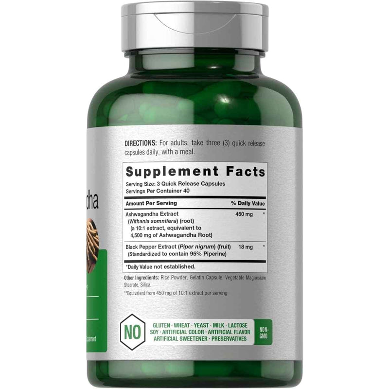 Tabla nutricional del suplemento Horbäach Ashwagandha Max Strength 120 cápsulas