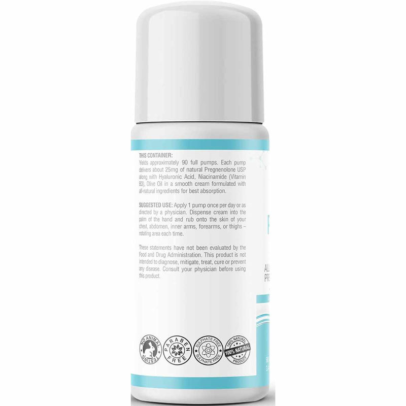 "Composición de la crema BHRT Naturals Pregnenolona 25 mg - Ingredientes clave en envase de 100 ml