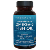 Frasco de suplemento Viva Naturals Aceite de Pescado Omega-3 Triple Potencia 2500 mg 60 cápsulas blandas