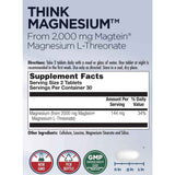 Tabla nutricional del suplemento KAL Magnesio L-Treonato 60 Tabletas