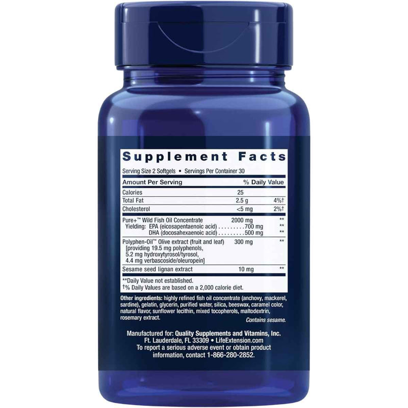 Tabla nutricional del suplemento Life Extension Super Omega-3 EPA/DHA 60 cápsulas blandas