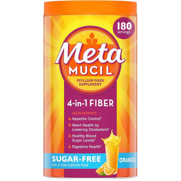 Frasco de suplemento Metamucil Cáscara de Psyllium Naranja 180 dosis