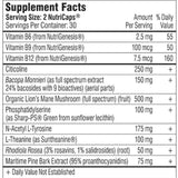 Tabla nutricional del suplemento Mind Lab Pro Universal Nootropic 60 Cápsulas