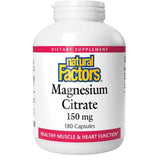 Frasco de suplemento Natural Factors Citrato de Magnesio 180 cápsulas