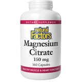 Frasco de suplemento Natural Factors Citrato de Magnesio 360 cápsulas