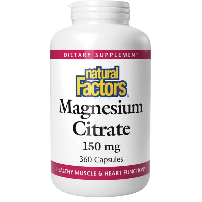 Frasco de suplemento Natural Factors Citrato de Magnesio 360 cápsulas