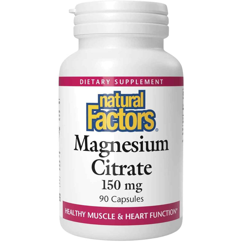 Frasco de suplemento Natural Factors Citrato de Magnesio 90 cápsulas