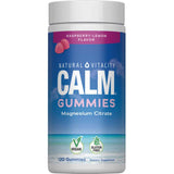 Frasco de suplemento Natural Vitality Calm Citrato de Magnesio sabor Frambuesa-Limón 120 gomitas