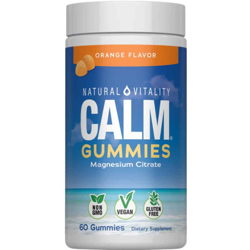 Frasco de suplemento Natural Vitality Calm Citrato de Magnesio sabor Naranja 60 gomitas