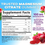 Tabla nutricional del suplemento Nature's Nutrition Citrato de Magnesio Sabor Frambuesa 100 mg 60 gomitas