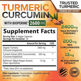 Tabla nutricional del suplemento Nature's Nutrition Cúrcuma y Curcumina con Bioperina 2600 mg 120 cápsulas