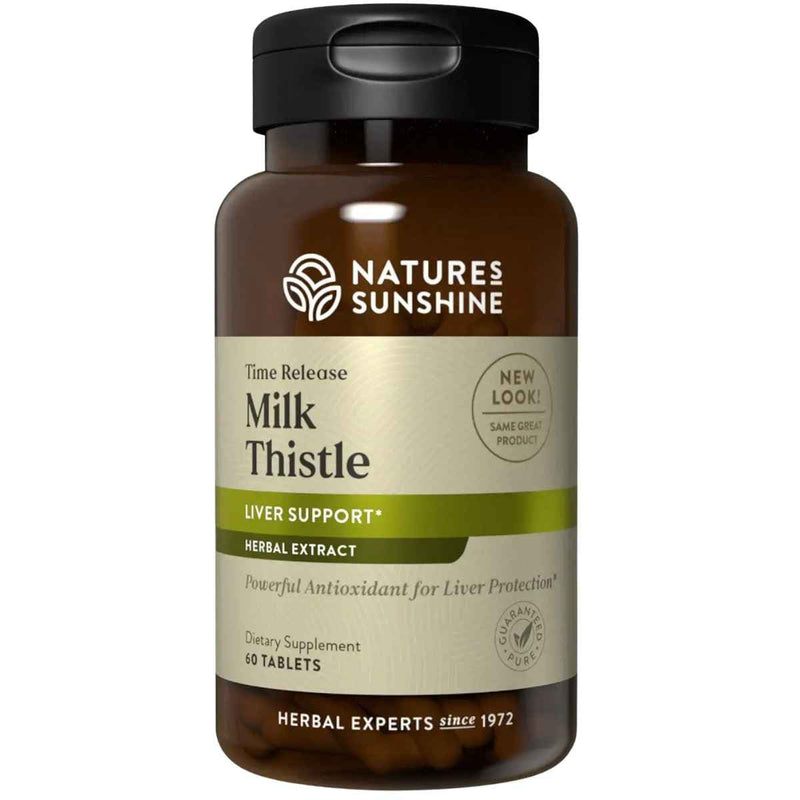 Frasco de suplemento Natures Sunshine Extracto de Cardo Mariano 60 tabletas