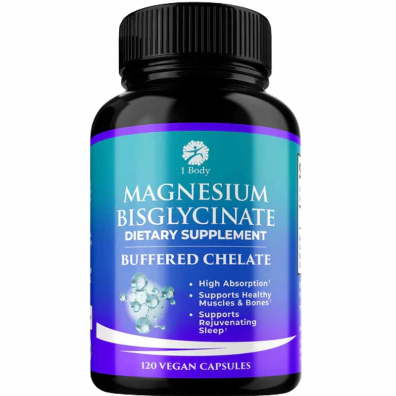 1 Body Bisglicinato de Magnesio  - 120 Cápsulas Veganas - Puro Estado Físico
