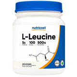 Frasco de suplemento Nutricost L-Leucina Sin Sabor 500 g