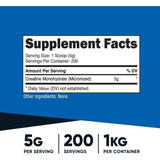 Tabla nutricional del suplemento Nutricost Monohidrato de Creatina en polvo 2.2 lbs
