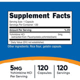 Tabla nutricional del suplemento Nutricost Yohimbine HCl 5 mg 120 cápsulas